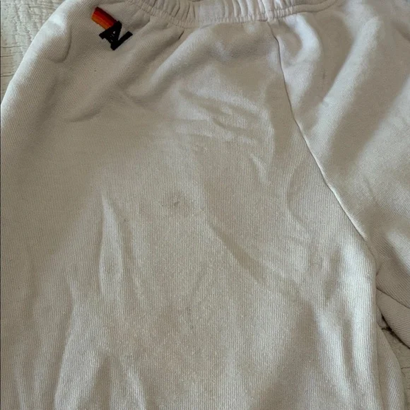 Aviator Nation White Track Joggers with Tan Side Stripes - Picture 3 of 5